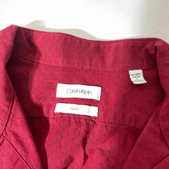 Calvin Klein Slim Fit Red Long Sleeve Button-Up Shirt 16-16.5 34/35 Size L - Picture 3 of 6